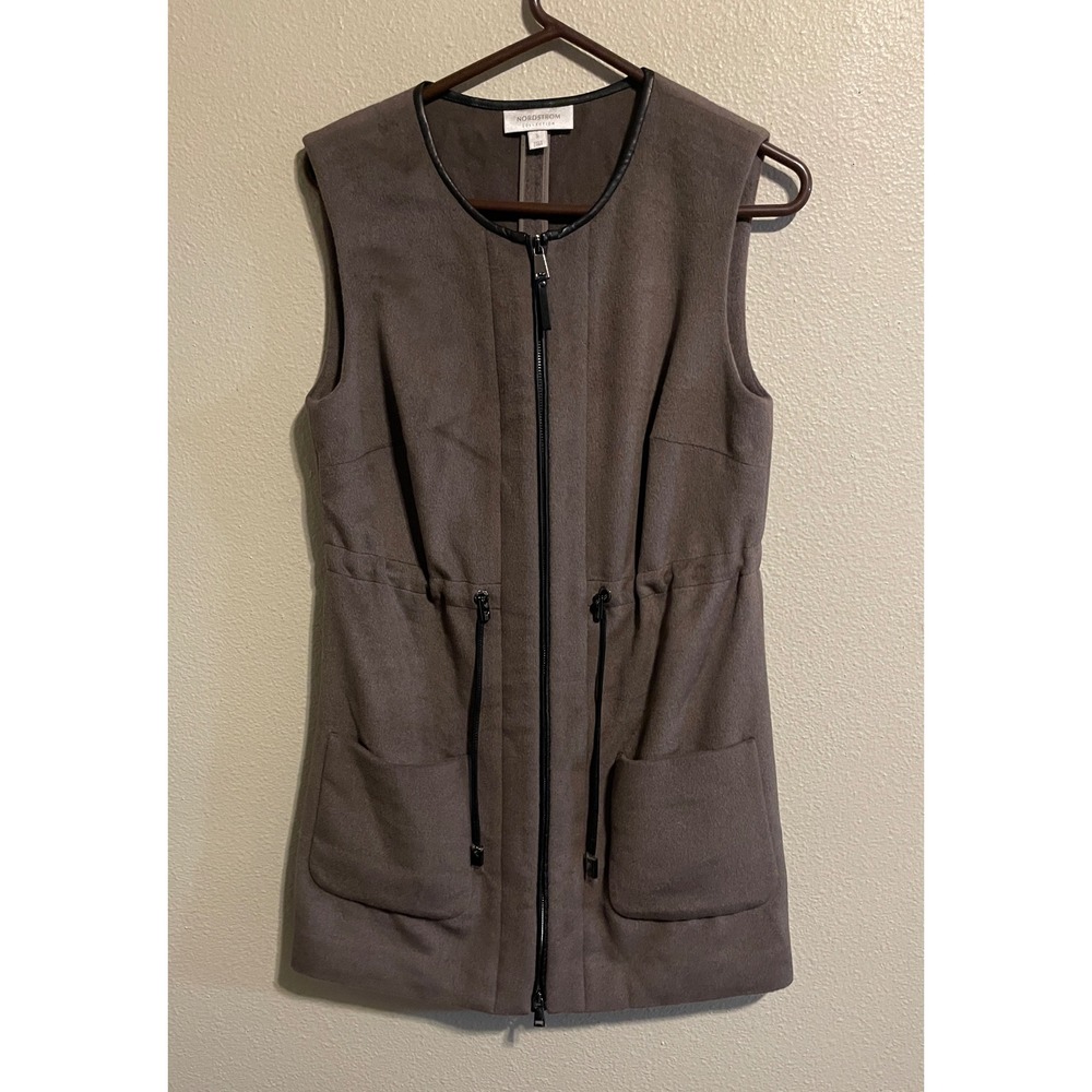 Nordstrom Collection Women S, Taupe Angora Wool Blend Zip Vest‎